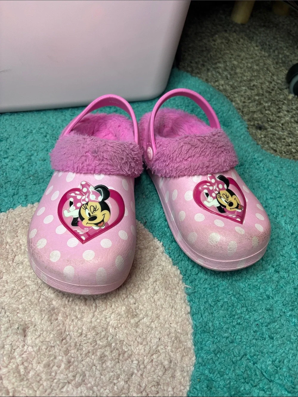 Pink Minnie Mouse Kids Fuzzy Croc Sandals